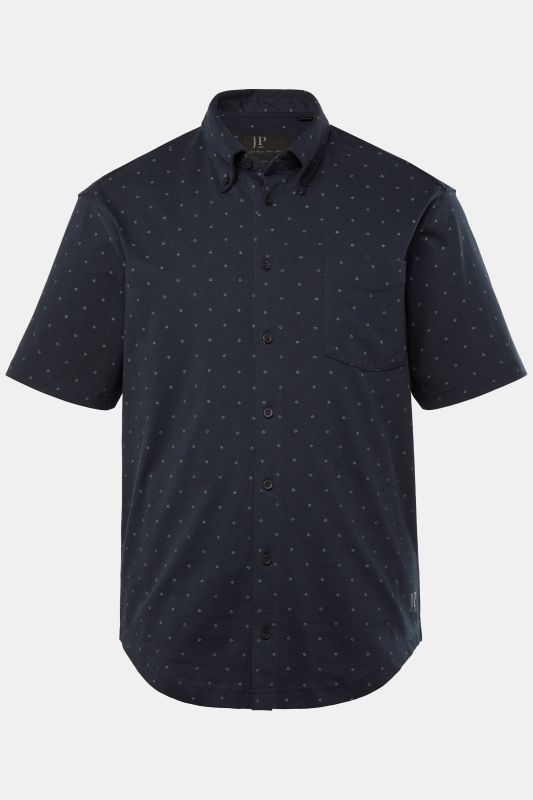 Chemise en jersey JP 1880, manches courtes et col à pointes boutonnées, motif minimaliste, coupe Modern Fit - jusqu'au 8 XL
