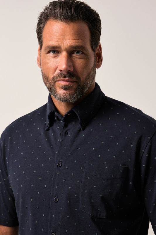 Chemise en jersey JP 1880, manches courtes et col à pointes boutonnées, motif minimaliste, coupe Modern Fit - jusqu'au 8 XL