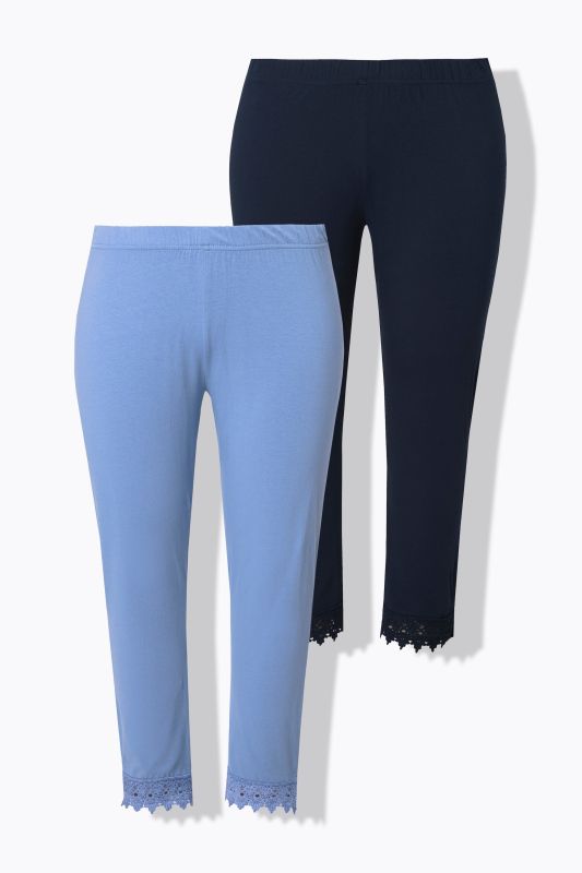 Leggings 7/8, lot de 2, ourlet en dentelle, coton bio