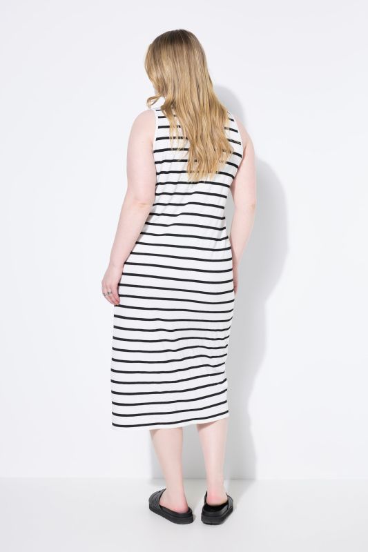 Robe midi sans manches, tissu jersey à rayures, coupe Straight Shape