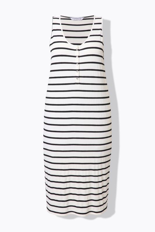 Robe midi sans manches, tissu jersey à rayures, coupe Straight Shape