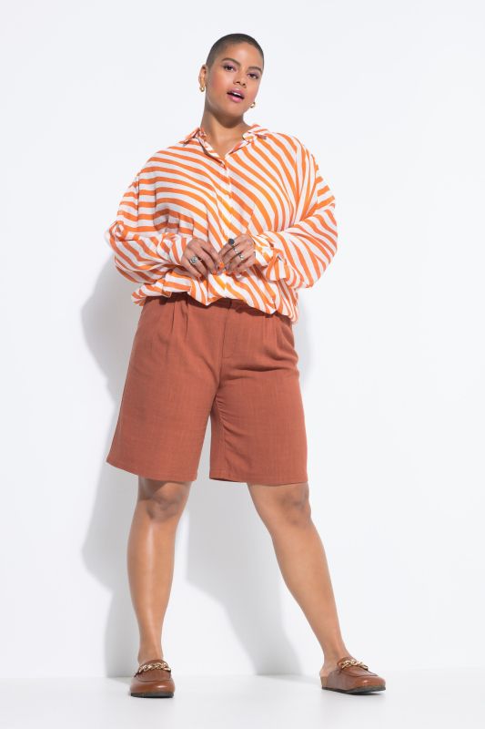 Bermuda en lin mélangé, coupe Wide Legs, taille élastique