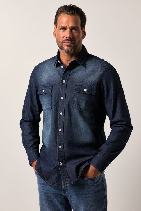 Chemise en jean JP 1880, esprit vintage, manches longues et col Kent, coupe Modern Fit - jusqu'au 8&nbsp;XL