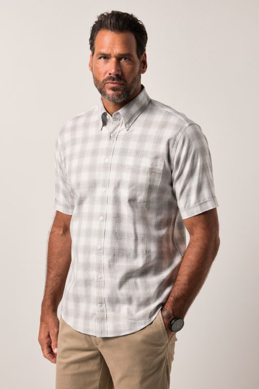 Chemise JP 1880 en flanelle, motif à carreaux, manches courtes et col à pointes boutonnées, coupe Modern Fit – jusqu'au 8&nbsp;XL