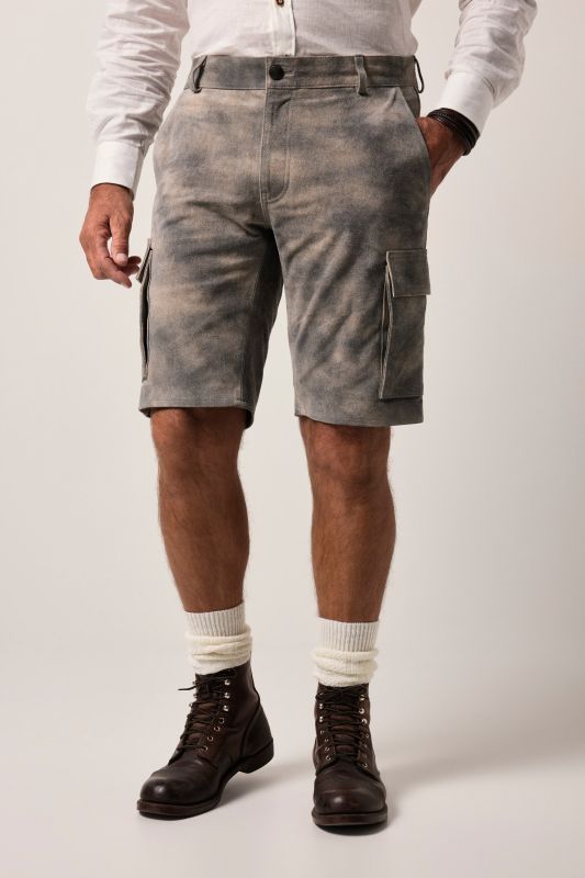 Bermuda JP 1880 en cuir de vachette, s'inspirant des costumes bavarois traditionnels, coupe Regular Fit et poches cargo - jusqu'à la taille 74