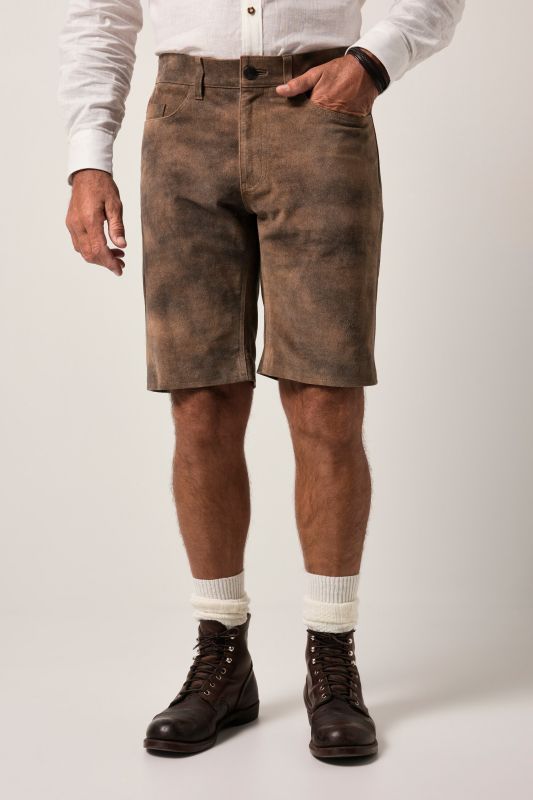 Bermuda JP 1880 en cuir de vachette, s'inspirant des costumes bavarois traditionnels, coupe Regular Fit - jusqu'à la taille 74