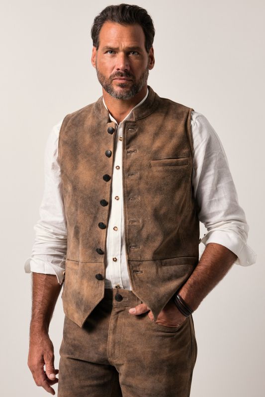 Gilet en cuir JP 1880, cuir de vachette, style bavarois traditionnel - jusqu'à la taille 74