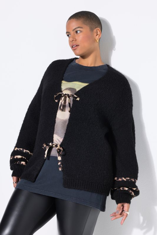 Cardigan oversize, nœuds motif léopard