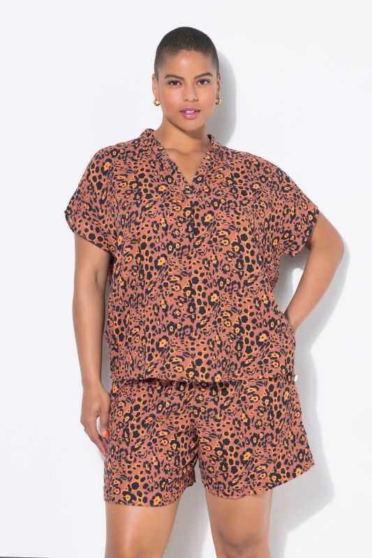 Blouse oversize, mousseline imprimé léopard, décolleté en V