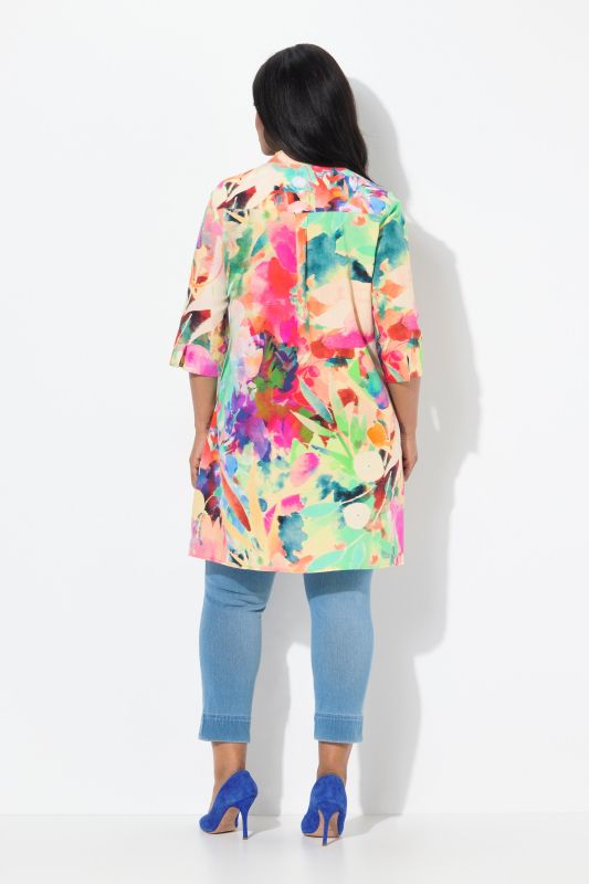 Chemisier long en Lyocell, coupe évasée, manches 3/4 et col chemise