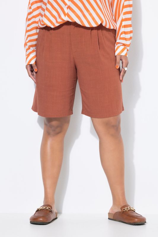 Bermuda en lin mélangé, coupe Wide Legs, taille élastique