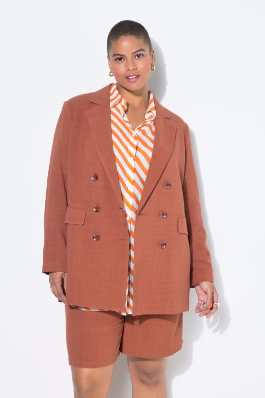 Blaser en lin mélangé, coupe Straight Loose Fit, double rangée de boutons