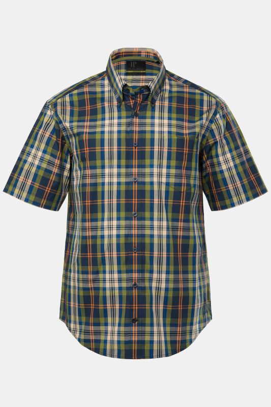 Chemise à carreaux JP 1880, manches courtes et col à pointes boutonnées, coupe Modern Fit - jusqu'au 8 XL
