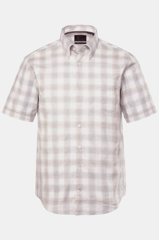 Chemise JP 1880 en flanelle, motif à carreaux, manches courtes et col à pointes boutonnées, coupe Modern Fit – jusqu'au 8&nbsp;XL