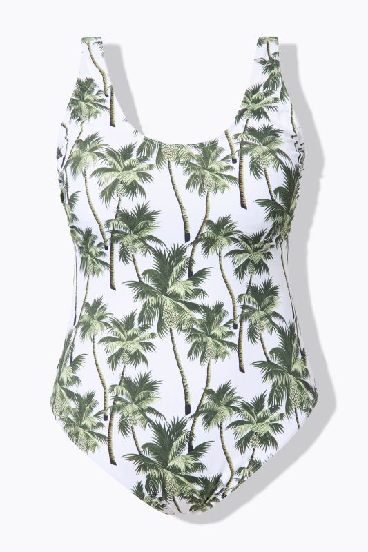 Maillot de bain avec bonnets souples, imprimé palmiers