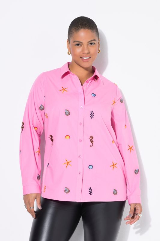 Chemisier coupe Boxy Shape, broderie mer