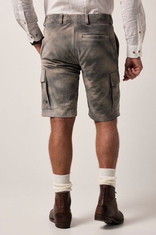 Bermuda JP 1880 en cuir de vachette, s'inspirant des costumes bavarois traditionnels, coupe Regular Fit et poches cargo - jusqu'à la taille 74