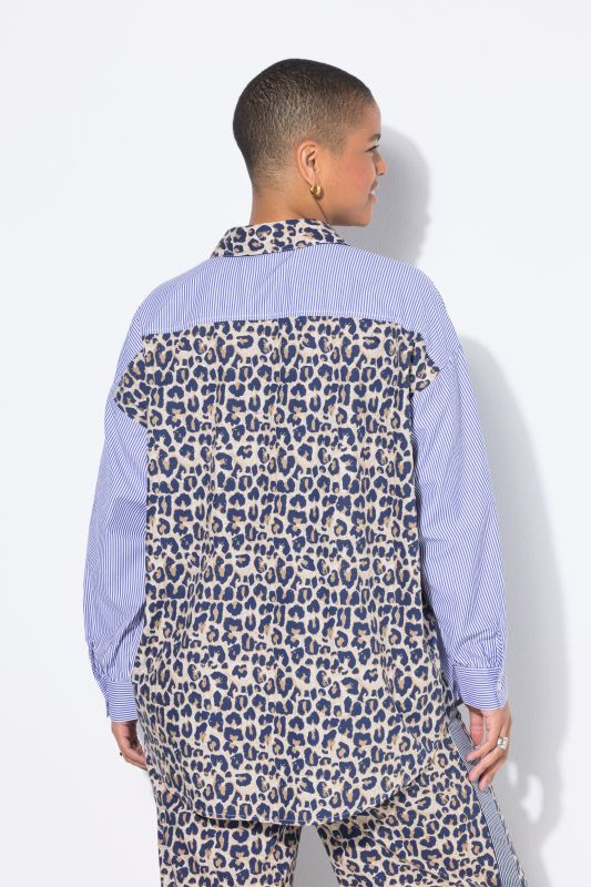 Chemisier oversize, imprimé léopard/rayures