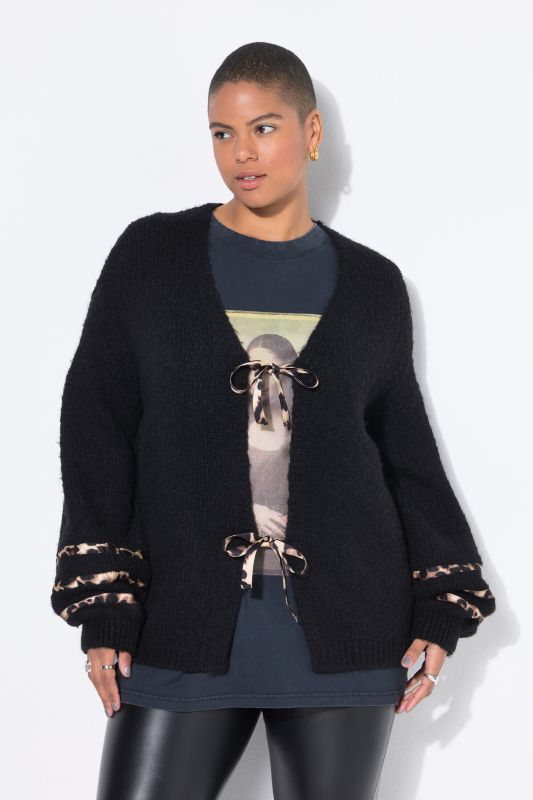 Cardigan oversize, nœuds motif léopard