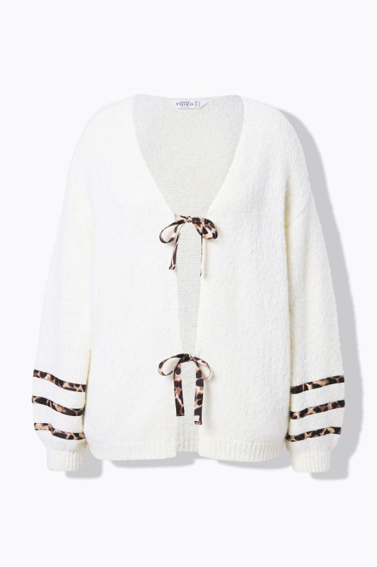 Cardigan oversize, nœuds motif léopard