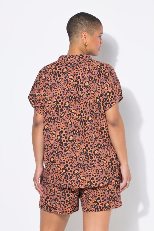 Blouse oversize, mousseline imprimé léopard, décolleté en V