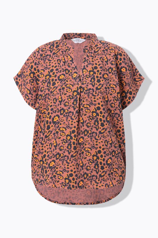 Blouse oversize, mousseline imprimé léopard, décolleté en V