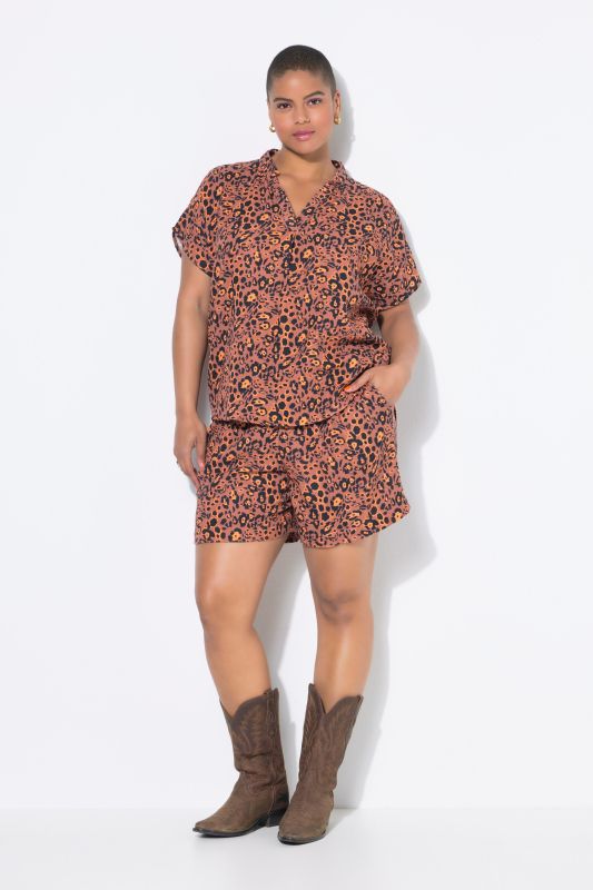 Blouse oversize, mousseline imprimé léopard, décolleté en V