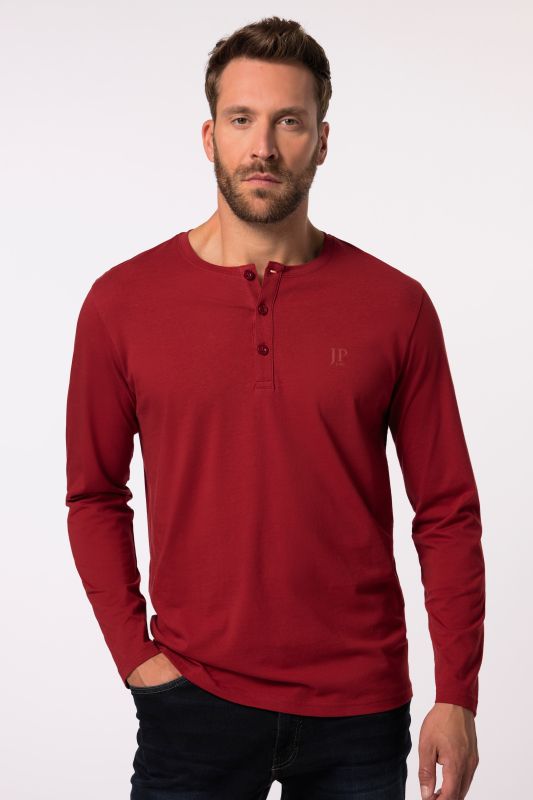 T-shirt Henley JP 1880, coupe Basic, manches longues et patte de boutonnage - jusqu'au 8 XL