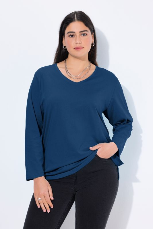 T-shirt coupe Relaxed Fit, col en V et manches longues