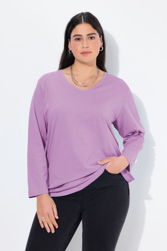 T-shirt coupe Relaxed Fit, col en V et manches longues