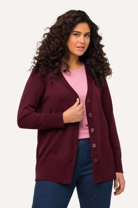 Cardigan fine maille, encolure en V et patte de boutonnage