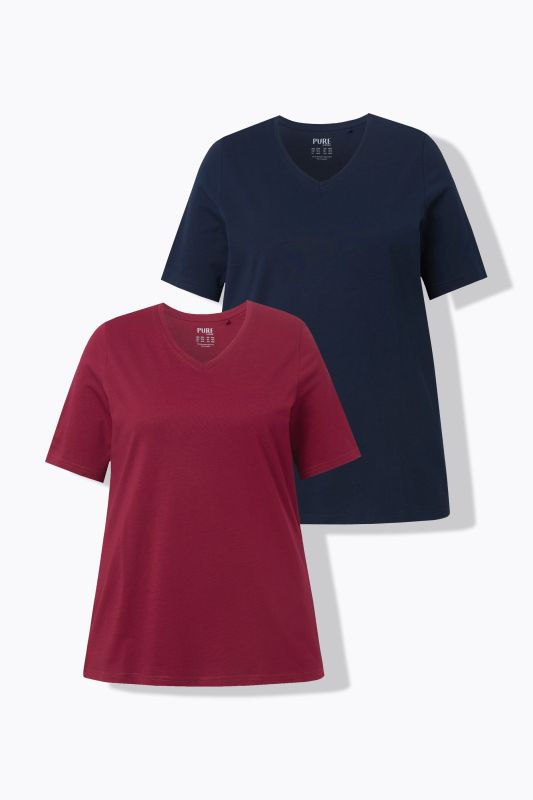 T-shirts en coton bio. Col en V et manches courtes. Lot de 2.