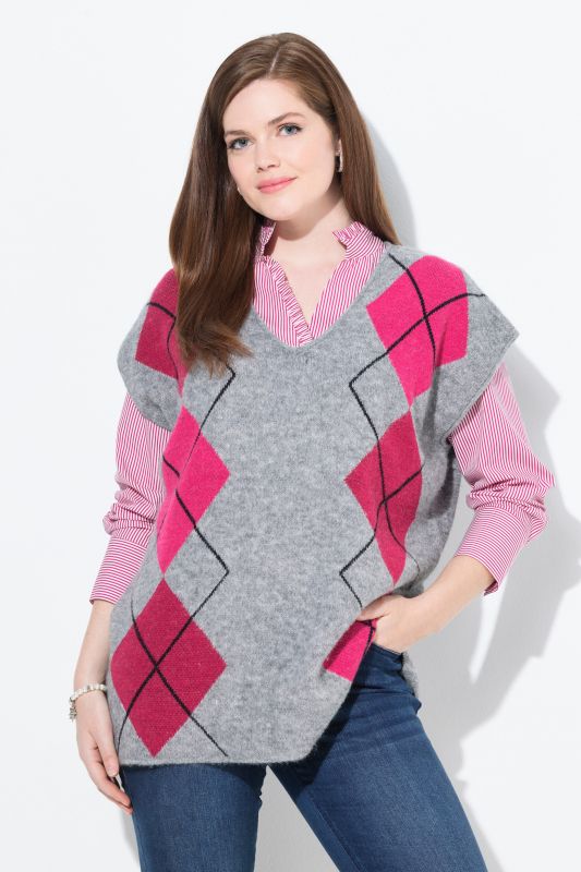 Pull sans manches à col en V et fentes sur les côtés