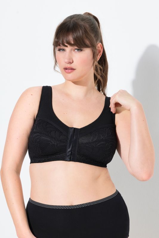 Soutien-gorge de maintien, sans armatures. Fermeture sur l’avant. Bonnet C-F.