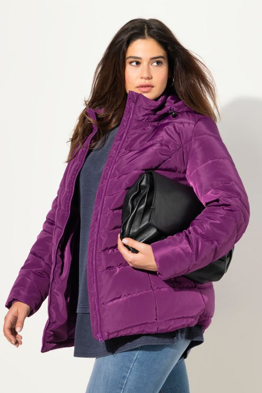 Veste matelassée imperméable à capuche et poches zippées, ligne en A