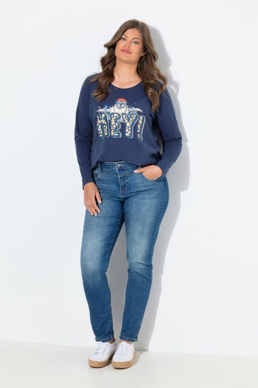 Jean effet ventre plat, taille haute, 5 poches, super stretch