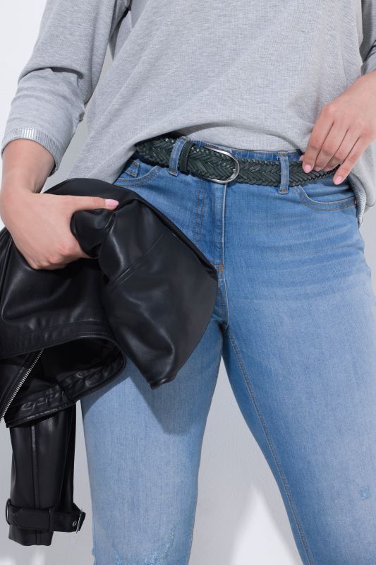 Ceinture en cuir véritable, effet tressé, boucle en métal