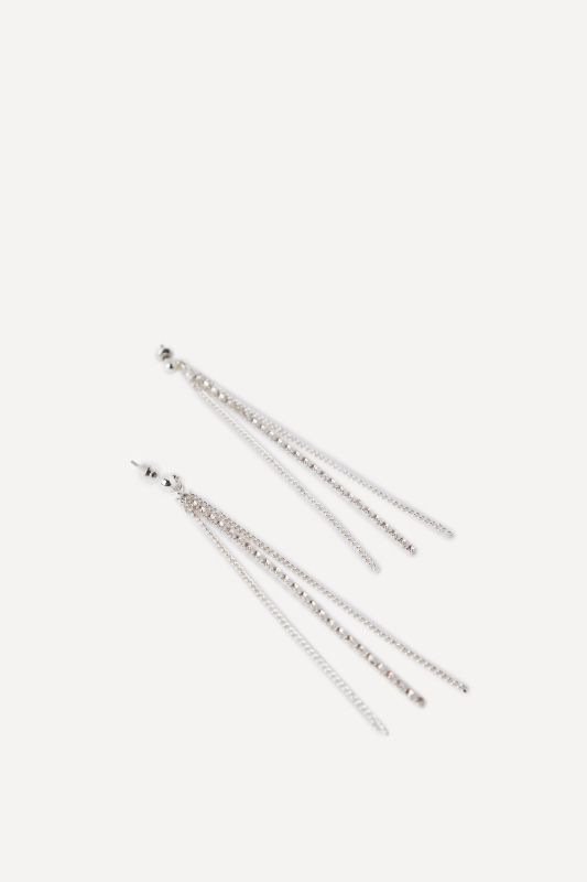 Boucles d'oreille, 3 fines chaînettes, pierres fantaisie