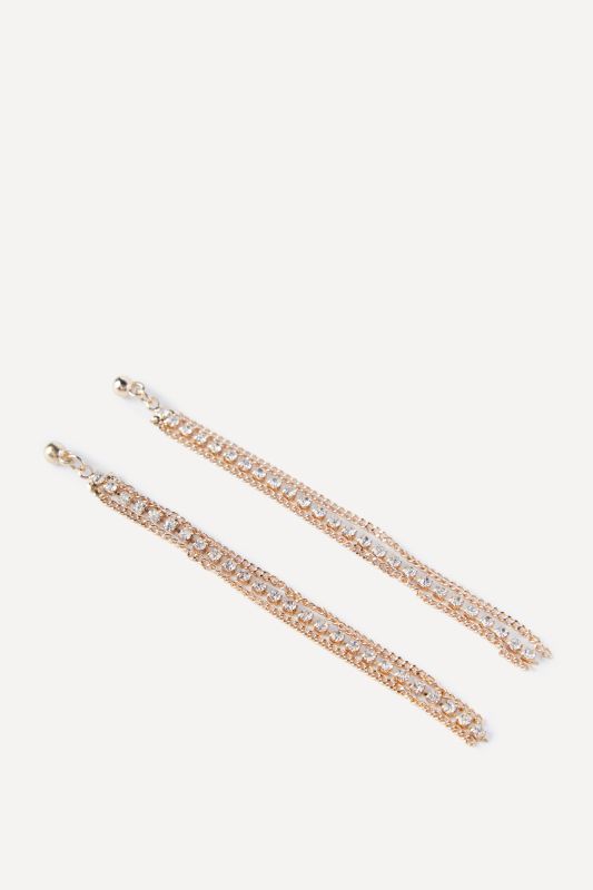 Boucles d'oreille, 3 fines chaînettes, pierres fantaisie