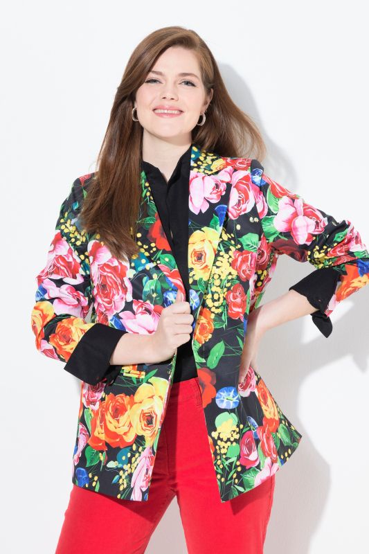 Blazer, motif floral, col à revers, doublure intégrale