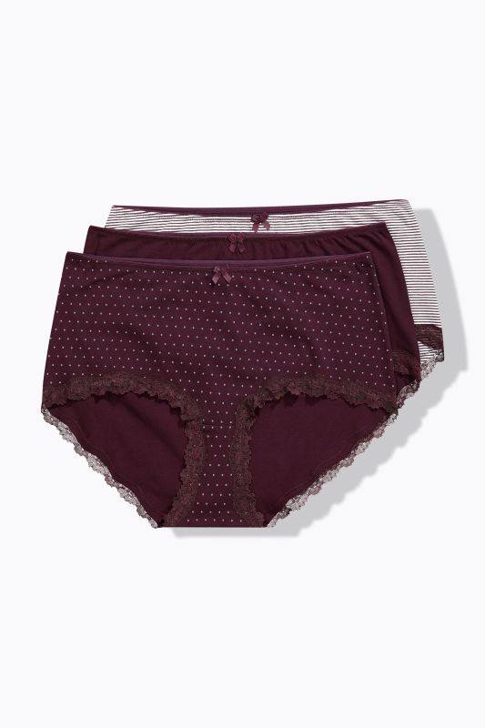 Lot de 3 culottes hipster, rayures/pois/uni