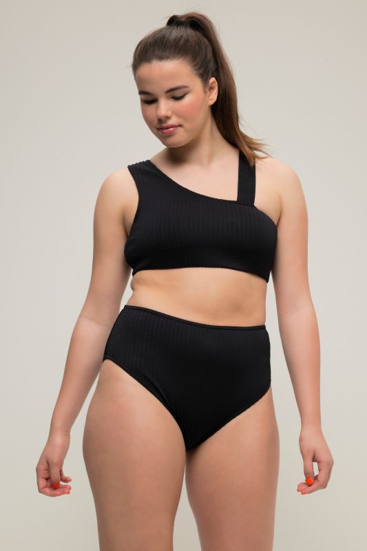 Culotte de bikini taille haute, rayures texturées