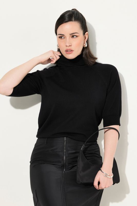 Pull à col roulé, manches 3/4 raglan et bords-côtes