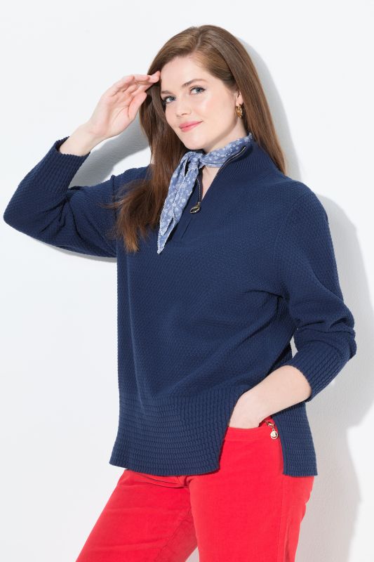 Pull camionneur en maille à col montant, manches longues et fermeture zippée