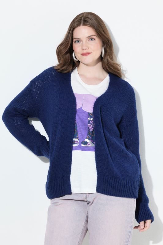 Cardigan ouvert, coupe courte et oversize, contient de la laine