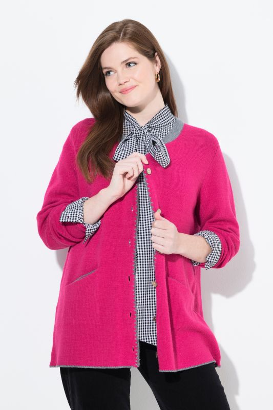 Cardigan long à col rond, broderie cerf, coupe évasée