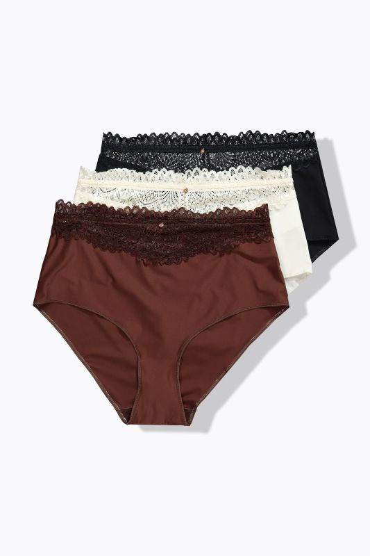 Maxislips, lot de 3, ceinture en dentelle, microfibre
