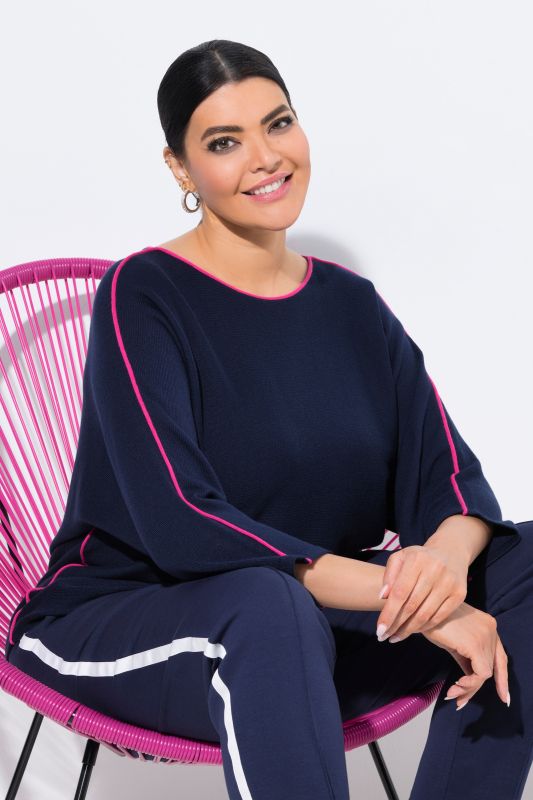Pull encolure bateau, passepoil et manches longues, coupe évasée