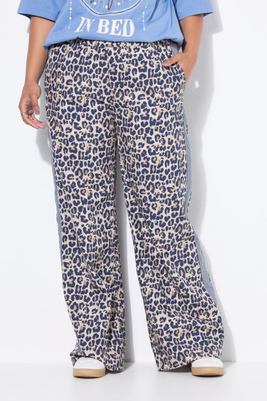 Pantalon en crêpe imprimé léopard, Wide Legs, bande fantaisie sur les côtés