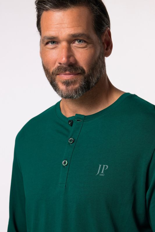T-shirt Henley JP 1880, coupe Basic, manches longues et patte de boutonnage - jusqu'au 8 XL